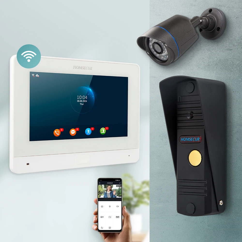 HOMSECUR 7" 4 Wire Video Door Phone Call Intercom With CCTV Voice Message Tuya App Remote Control