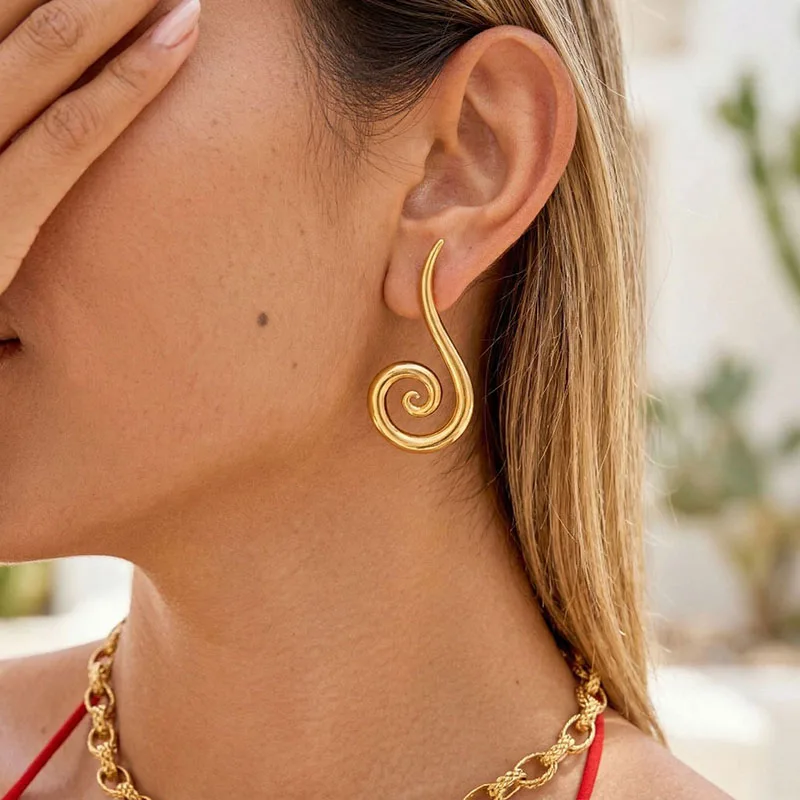 Swirling statement dangle earrings for women geometric earrings simple delicate stainless steel jewelry new in 2026