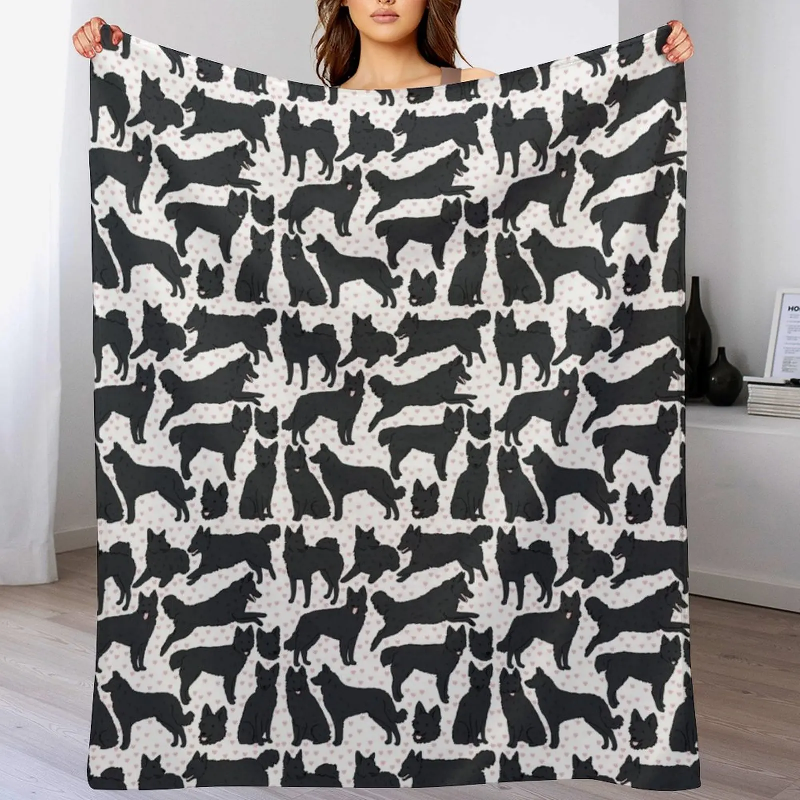 Cute Mudi Black Dog pattern Throw Blanket Decorative Soft Throw Blanket for Couch Sofa