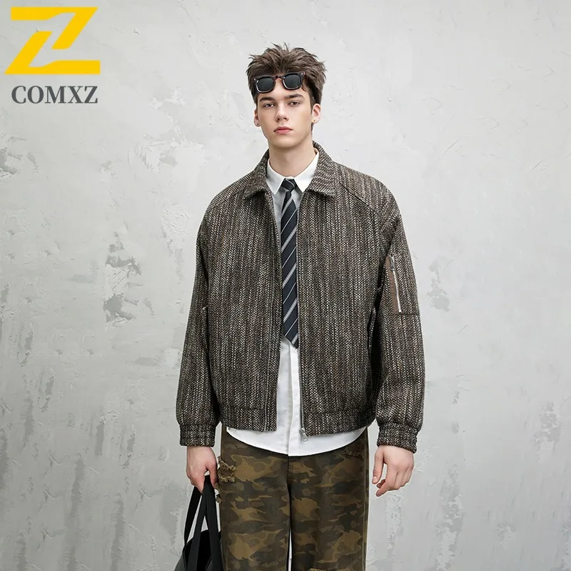 

COMXZ 2025 Vintage High Street classic Jacket Metal Zipper Oversize Loose Fit Unisex Couple Lightweight Outerwear