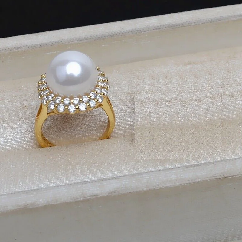 

Brand new large quantity AAAAA 12-11mm genuine natural South China Sea white earrings pearl ring 925S