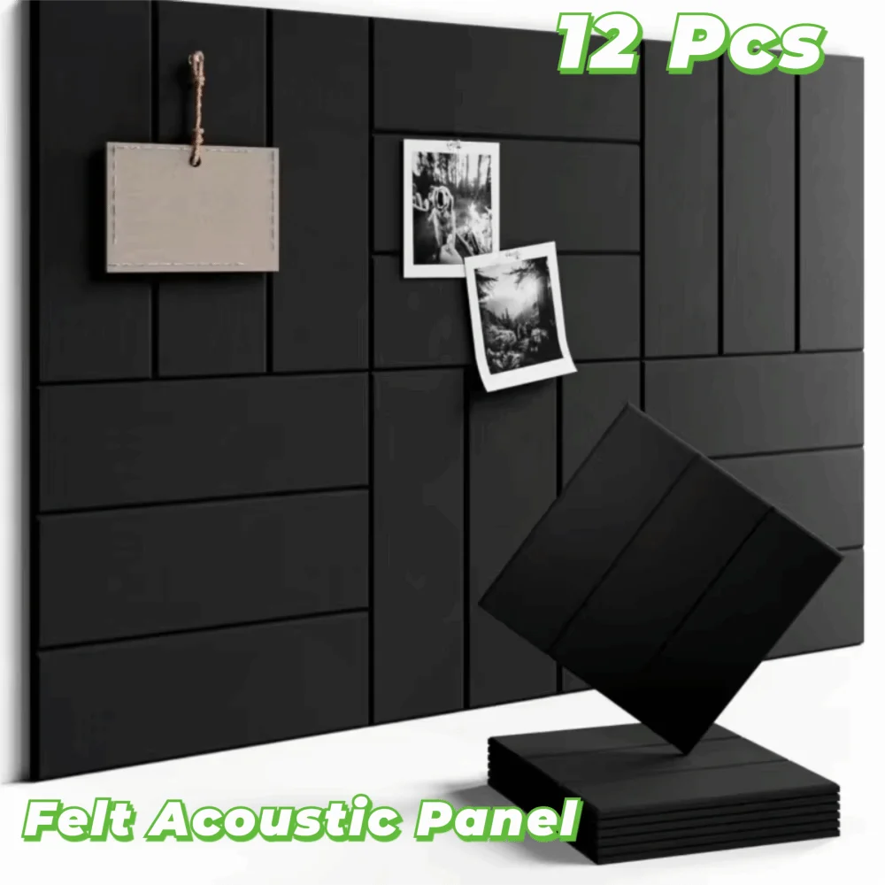 12PCS Sound-Absorbing Felt Bulletin Boards Self-Adhesive Square Wall Decals Eco-friendly Stripe Felt Acoustic Panels Living Room