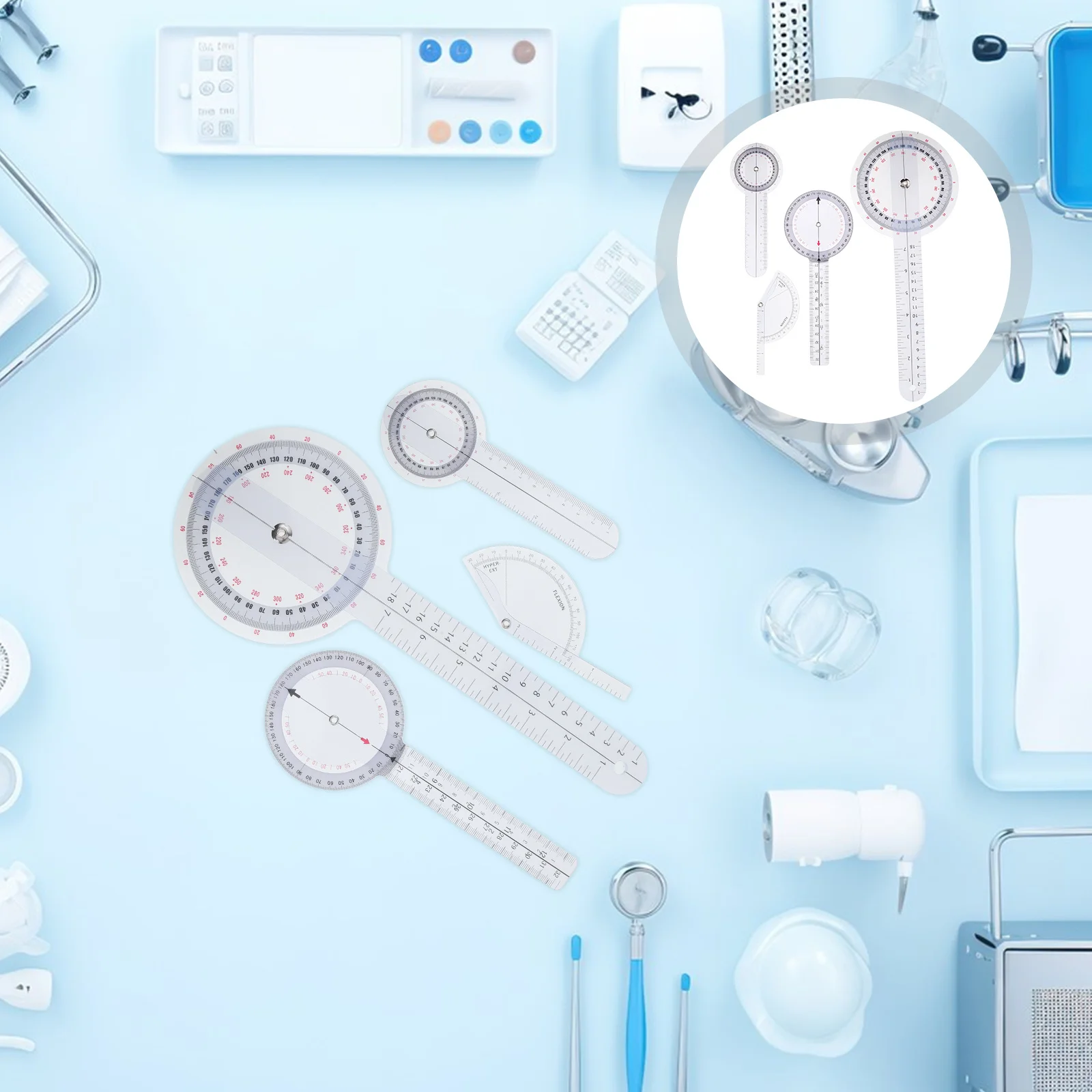 

4pcs Orthopedic Goniometer Ruler Set Clear Plastic Multi-Angle Measuring Tool For Joint Finger Toe Spinal Measurement Protractor