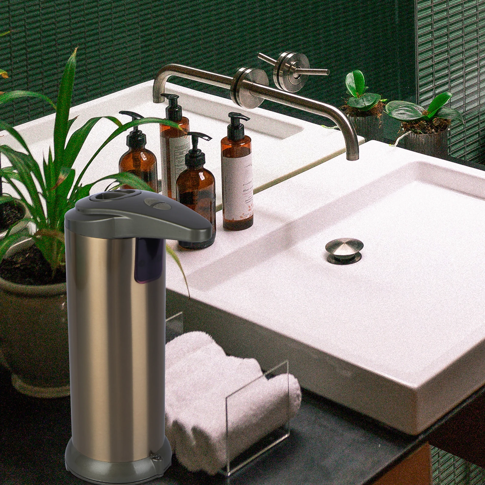

Sensor Soap Dispenser Stainless Steel Bath Liquid Bottle Electric Hand Motion Double Switch Portable Foam Bathroom Automatic