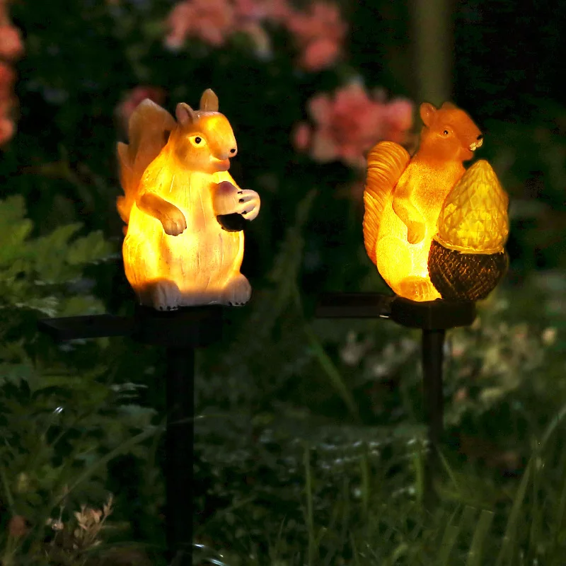 LED Solar Resin Squirrel Ground Plug-in Lamp Outdoor Waterproof Courtyard Garden Lawn Decoration Atmosphere Lighting Fixture