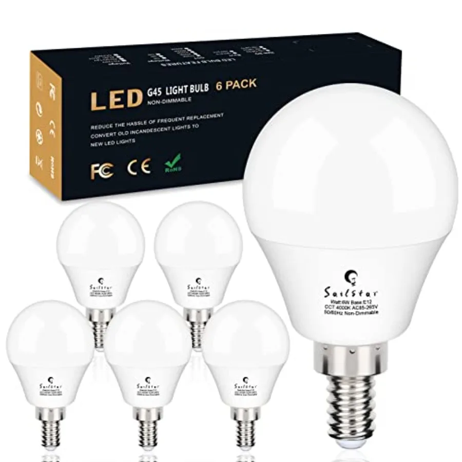 Ceiling Fan Light Bulbs, E12 LED Bulb 60W Equivalent,,600 Lumens, A15 Small Candelabra Base LED Light Bulbs 6W, CRI 85, Non-dim