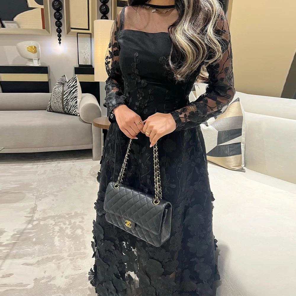 

A-Line Crew neck Organza Full Sleeves Exquisite and Temperament Evening Dresses Appliques Pleats Embroidery Saudi Arabia 2024