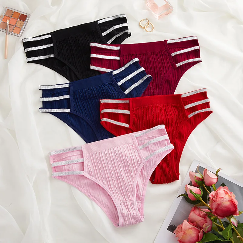 Mid Waisted Women's Underwear Sparkling Solid Color Comfortable and Minimalist Trace Underwear Women Panties Thongs Women Sexy