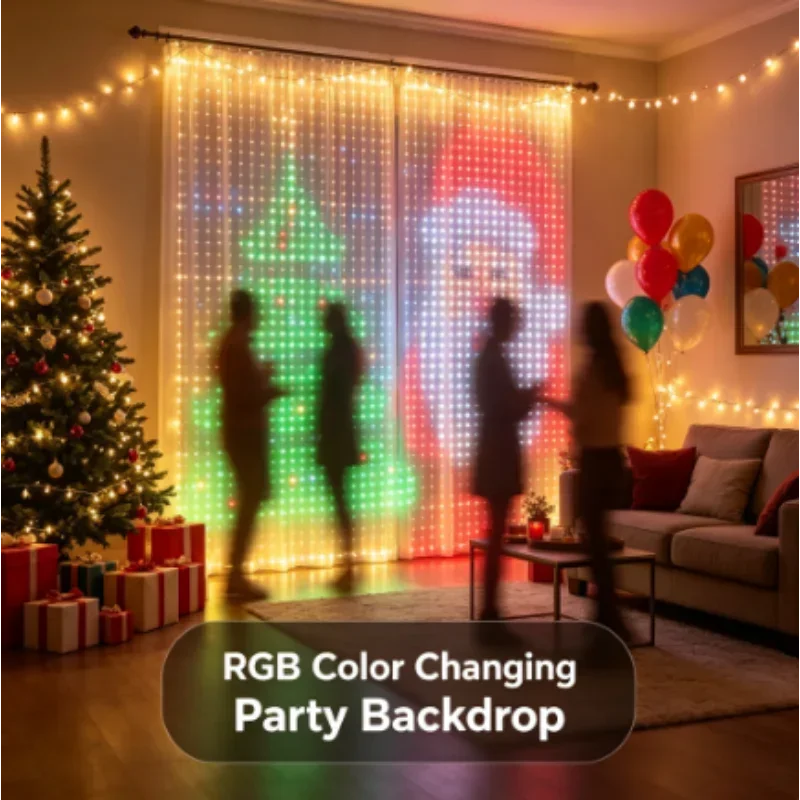 スマートledカーテンライト、rgbカラーチェンジ機能付き、アプリで操作可能、音楽に合わせて点灯、寝室の背景装飾、屋内・屋外でのクリスマスデコレーションに最適。