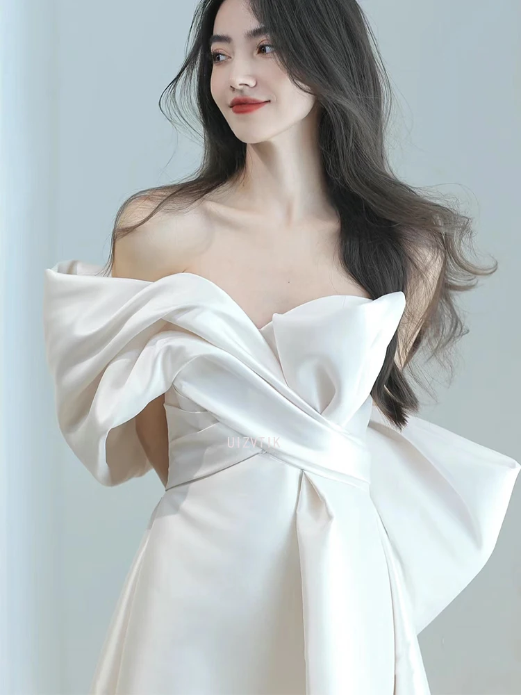 2025 Bianco Coreano Matrimonio Organza A-line Corsetto senza spalline Abiti da sposa Personalizzato Semplice Matrimonio Istantanea Abiti da festa nne Garona