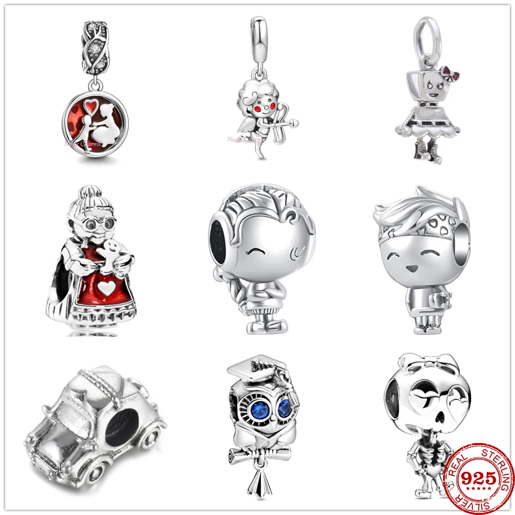 

Fit Original Pandora Charm Bracelet 925 Sterling silver Grandma Mom Boy girl car Owl robot Pendant Charm Beads DIY Women Jewelry