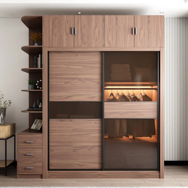 Wardrobe household bedroom modern simple cabinet economical glass sliding door easy to assemble wardrobe