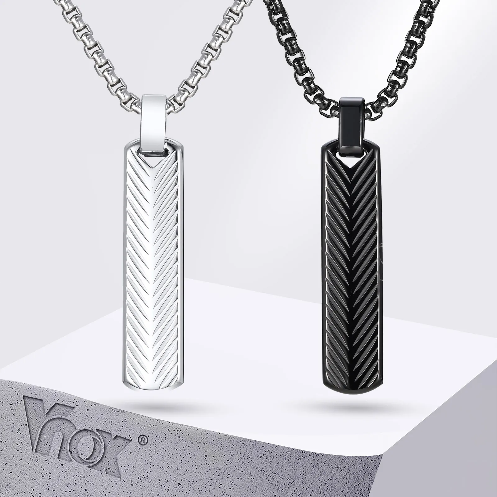 Vnox Stainless Steel Vertical Bar Pendant Necklaces for Men Boys, Black Silver Color Metal Collar, Simple Casual Jewelry Gift