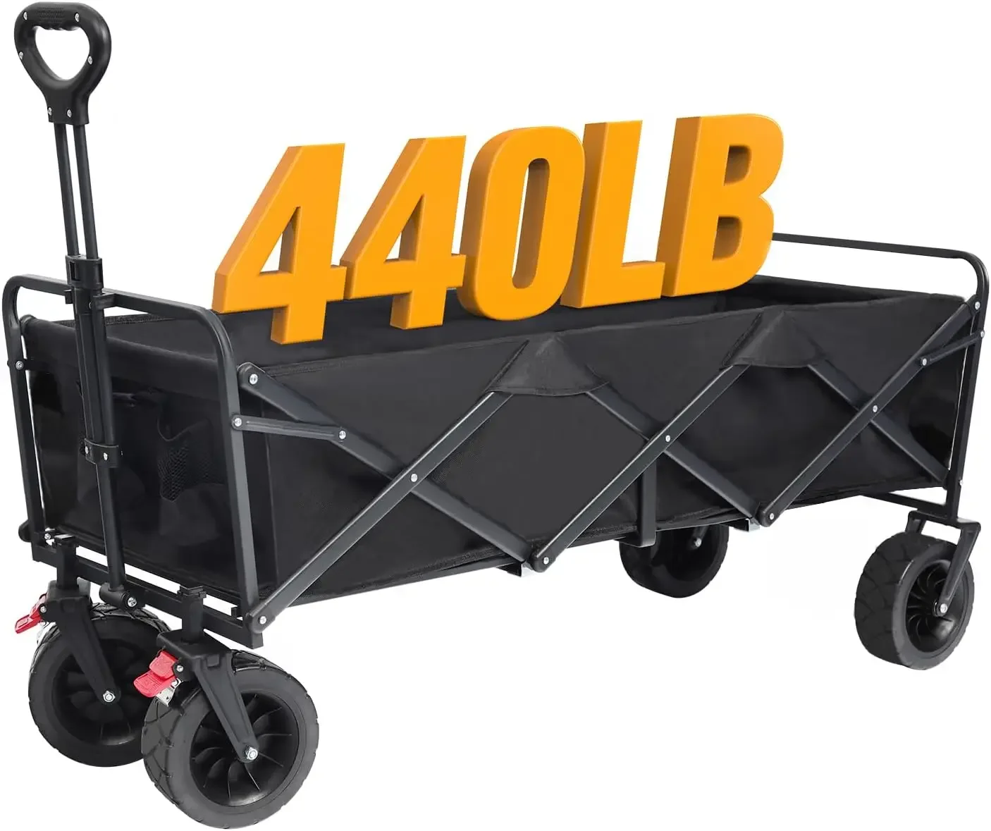 Collapsible Foldable Extended Wagon with 440lbs Weight Capacity, Heavy Duty Folding Utility Garden Cart Big All-Terrain Beach