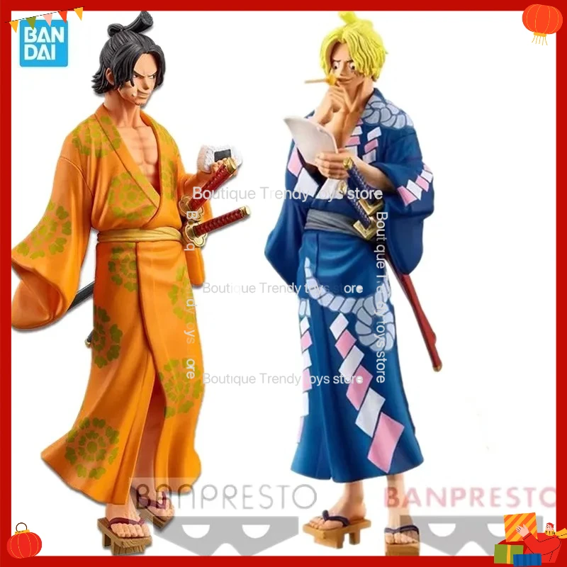 

Bandai Original BANPRESTO Anime One Piece Magazine Kimono 18cm Portgas D Ace Sabo PVC Action Figure Collectible Model Toys