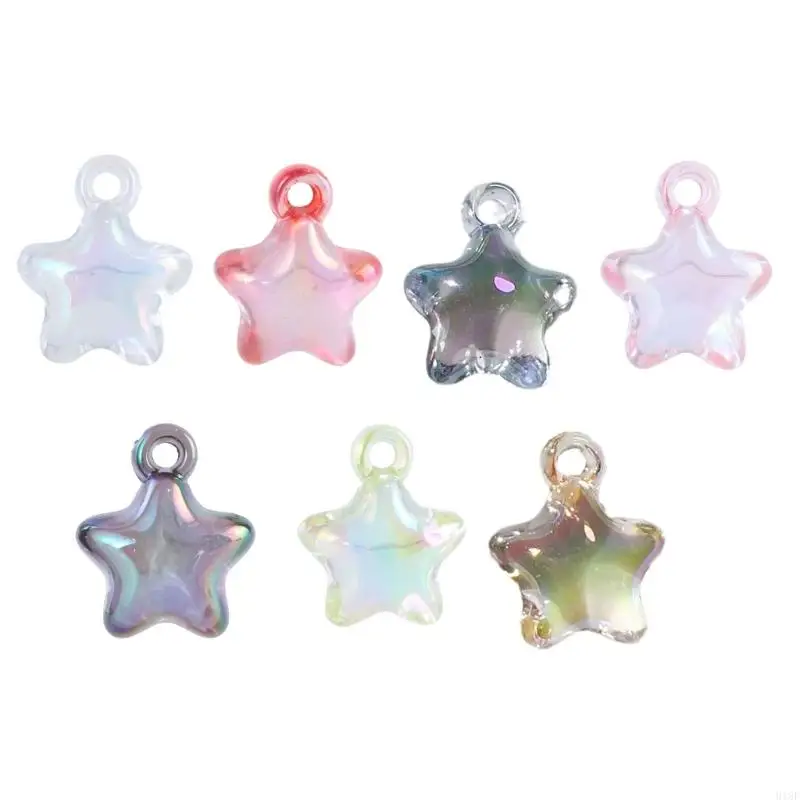 

918F 5Pcs Colorful Star Acrylic Pendant Smooth Pentagrams Charm Pendant for Necklace