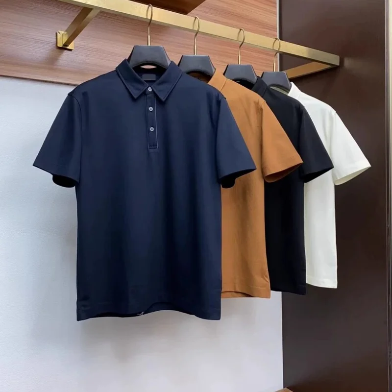 

Italian men's summer minimalist badge fashionable business casual versatile lapel short sleeved T-shirt