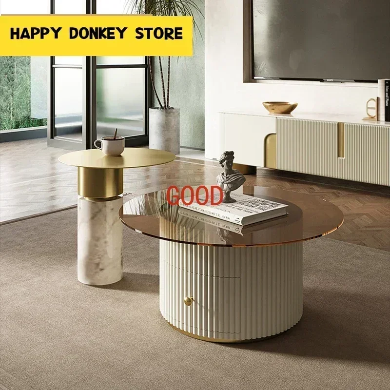

Glass Coffee Table TV Cabinet Rectangle Center Tables White Display Sideboard With Drawers Round Corners Muebles Room Furniture