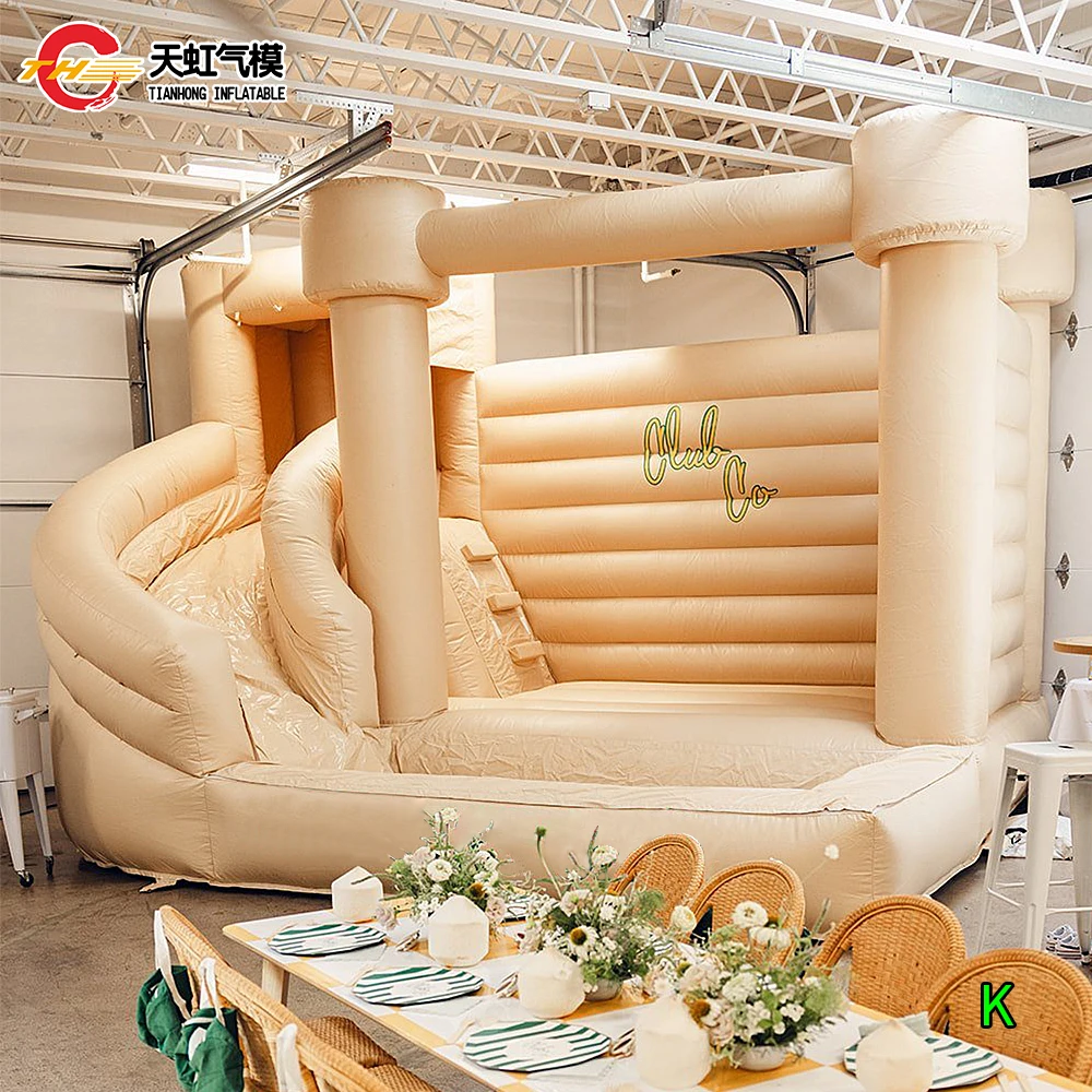 Château gonflable de saut de 4x4m, maison de rebond avec fosse à balles, château gonflable blanc pour fête de mariage avec piscine coulissante