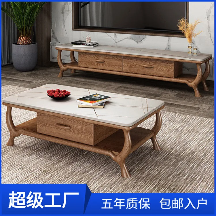 Mesa de té de estilo nórdico chino, mueble de madera maciza, mármol, moderno, Simple, cera blanca, nuevo