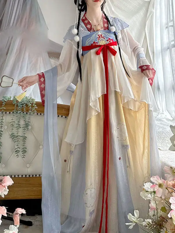 女性のzhanfu tang胸の長さのスカート、毎日のプリント服、ステージの衣装、春、夏