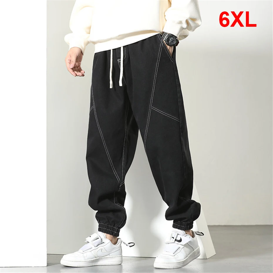 6XL Plus Size Baggy Jeans Men Jogger Pants Fashion Casual Denim Pants Male