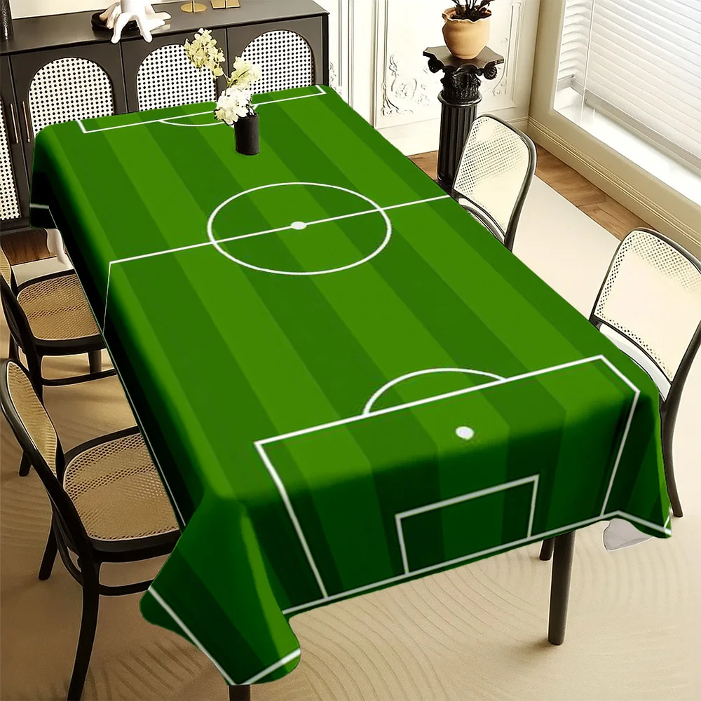 Fußballfeld-Tischdecke mit grünen Streifen, rechteckig, für Tischdekoration, Fußball, Sport, Spieltag, Küche, Esstisch, Party-Dekoration