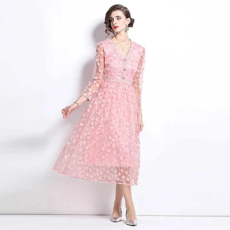 Temperamento vestido rosa com decote em v malha manga longa fino ajuste roupas de casamento 2025 novo robe elegante vestidos de festa