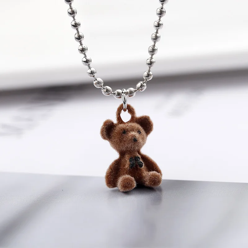 SUMENG 2024 New Korean Fashion Cute Plush Bear Pendant Necklace For Girl Women  Long Sweater Chain  Collar Jewelry