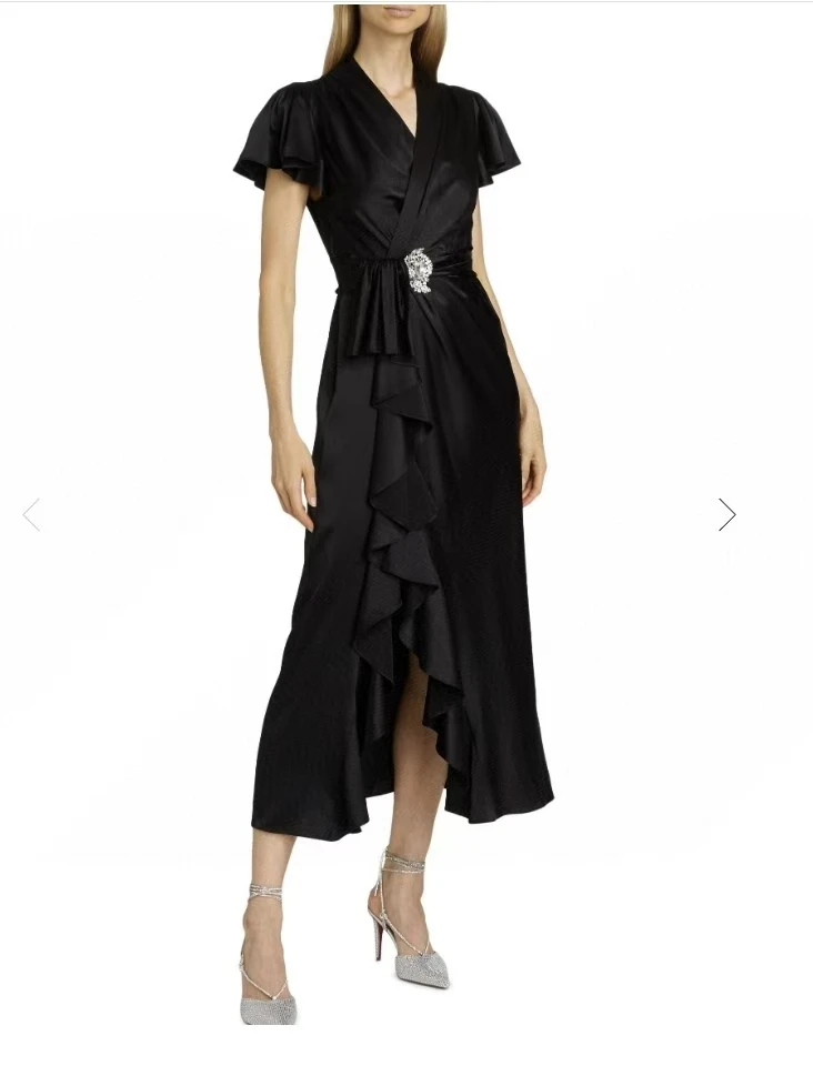 

Women v-neck silk dress short sleeved Elegant dress party midi dress