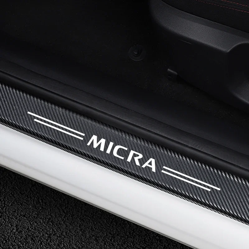 For Nissan Micra Car Styling 4PCS Carbon Fiber Door Sills Scuff Plate Guard Stickers Door Threshold Protector Auto Accessories