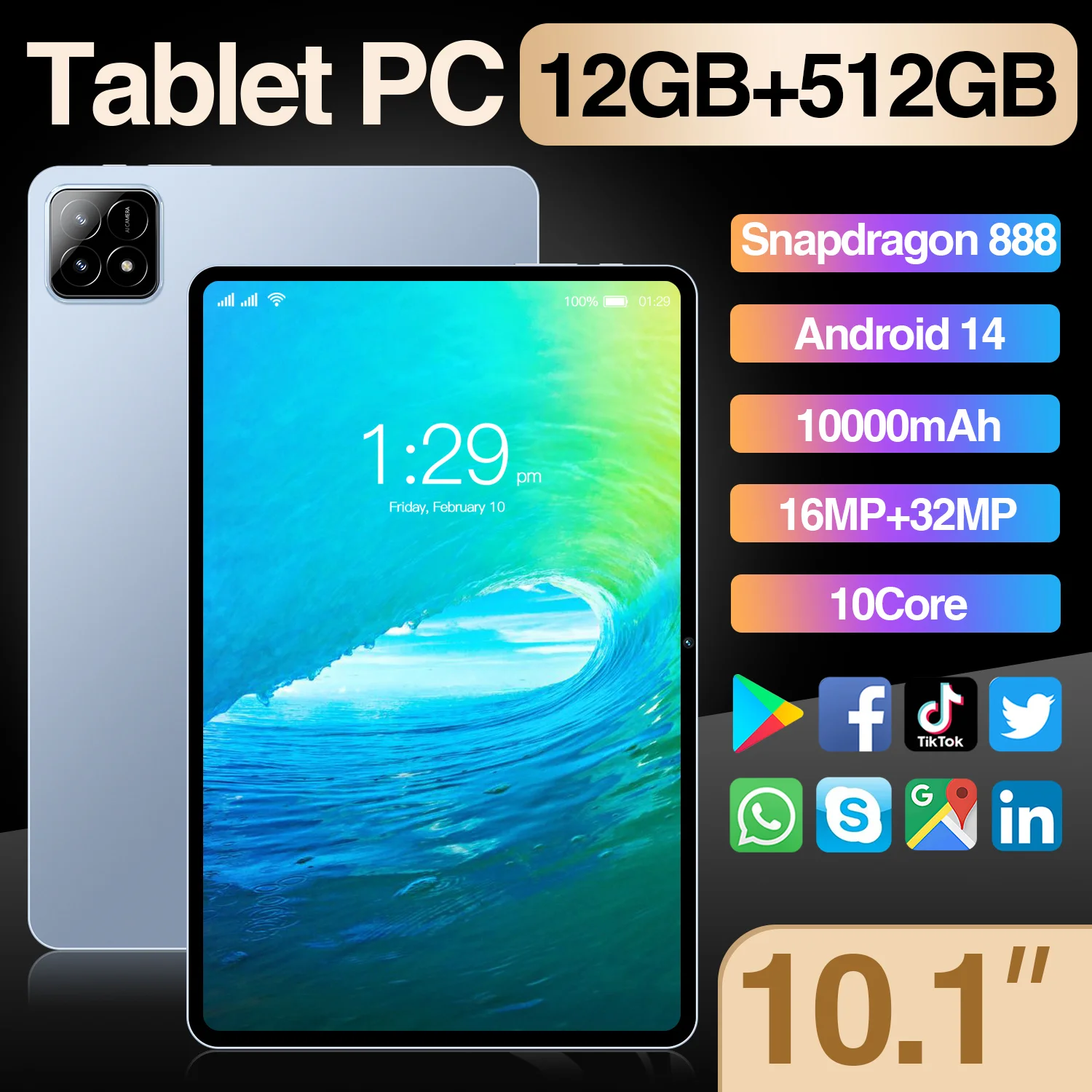 2024 Global Edition PAD 7 PRO 11’ Tablet Android 14 20000mAh 22GB RAM 2TB ROM Bluetooth 5.0 5G WiFi Dual SIM Dual Standby Tablet