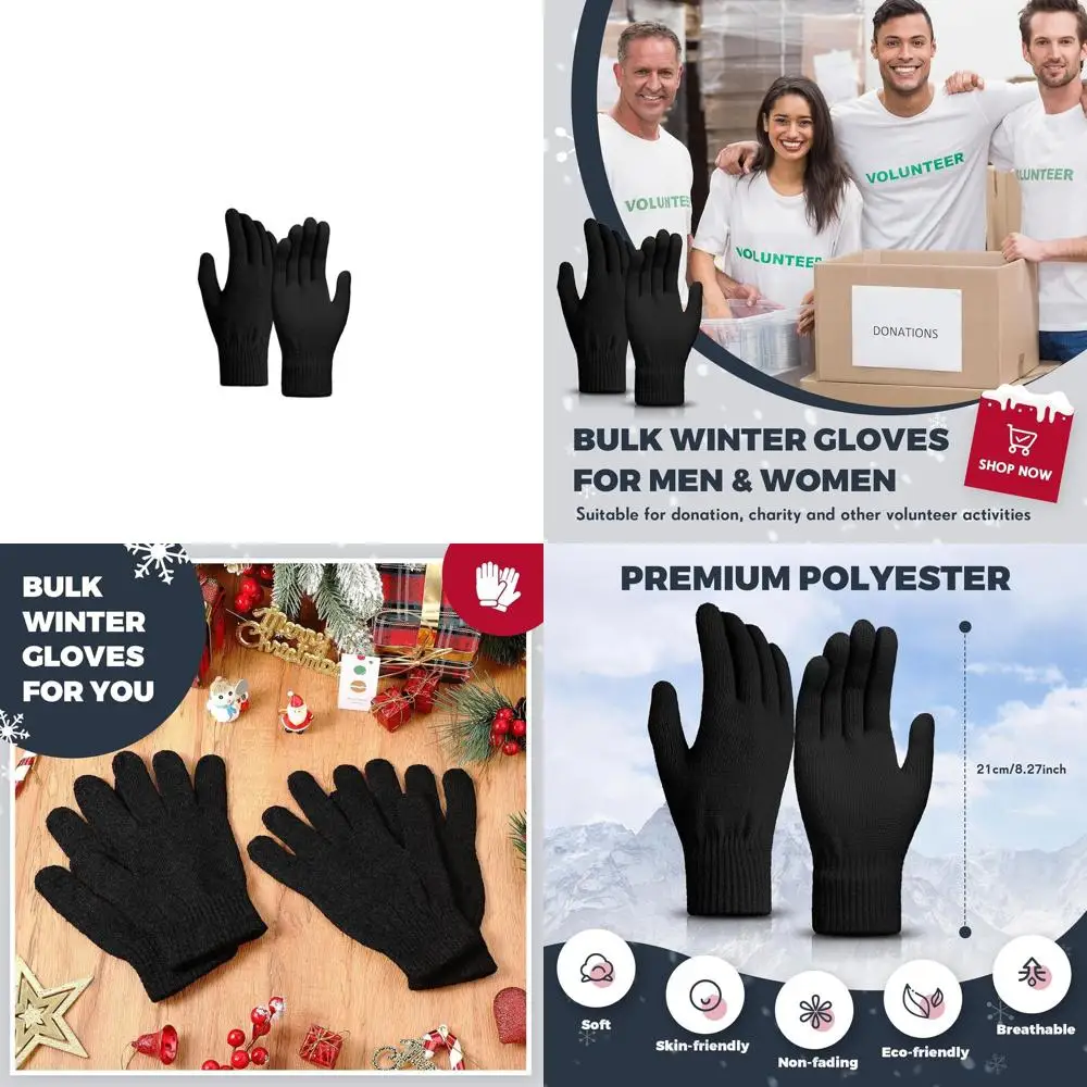 벌크 96팩 신축성 있는 따뜻한 니트 장갑, 남녀 공용 풀 핑거 보온 장갑, 아늑한 겨울 선물