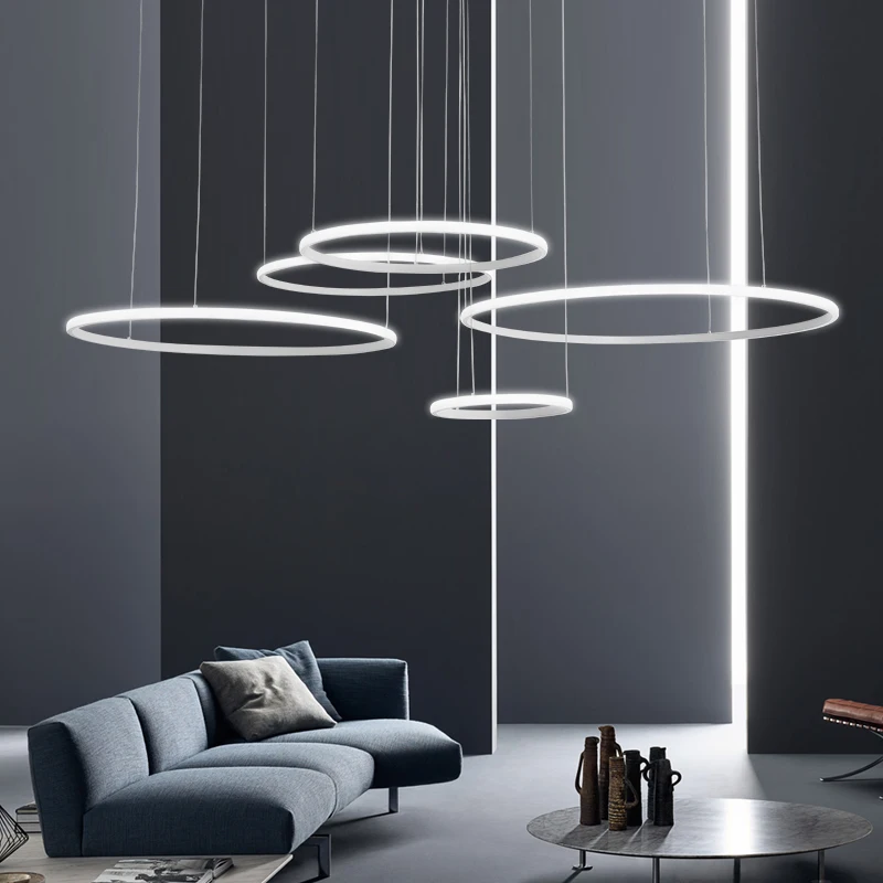 Modern Led Pendant Chandelier Circle Chandelier Lighting Lustre Ring Lights Living Room Engineering Lights Bedroom Light Fixture