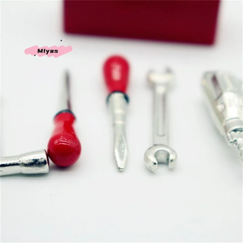 Miniature Dollhouse Drill Repair Tool Set - 5-Piece Wrench Set for Kids Pretend Play Doll House Decor Model Accessories