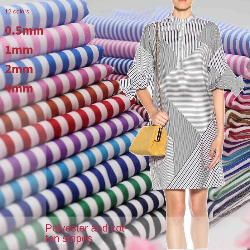 Polyester Cotton Fine Striped Fabric Uniform Dress Upper Pants Casual Wear Shirt Bag Fashion Design Sewing Cloth By The Meter