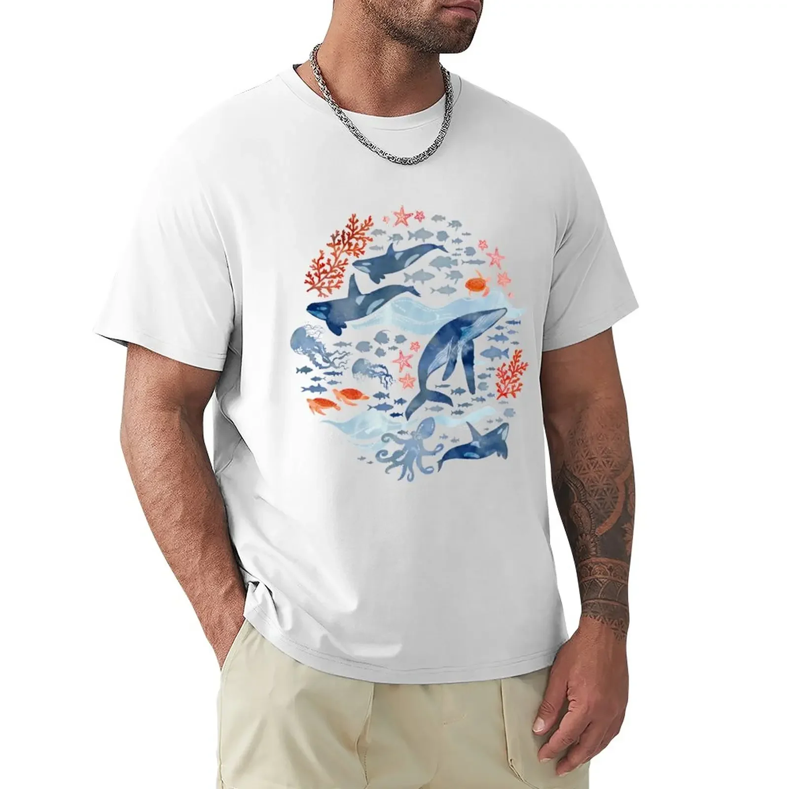 

Ocean life T-Shirt oversized street wear animal prinfor boys customizeds luxury clothes men