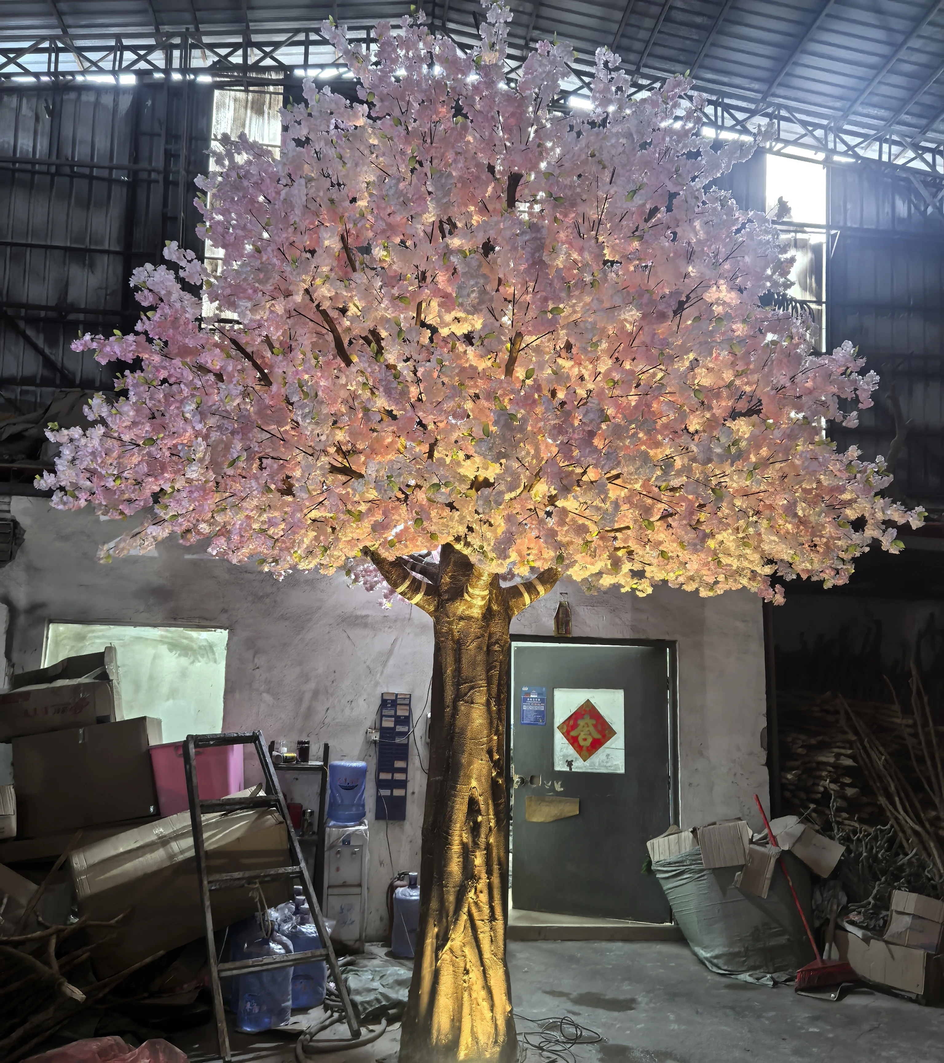 5M H 4M W Pink White Artificial Cherry Blossom Tree Fiberglass Trunk Silk Flowers for Wedding Stage Backdrop Decoration