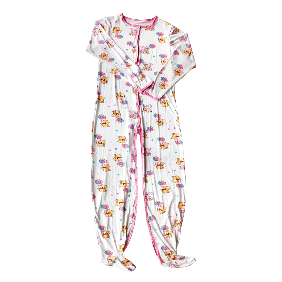 Bodysuit with foot /adult onesie/adult baby romper/Pink balloon Bear rabbit toy printed adult bodysuit for abdl diaper lover