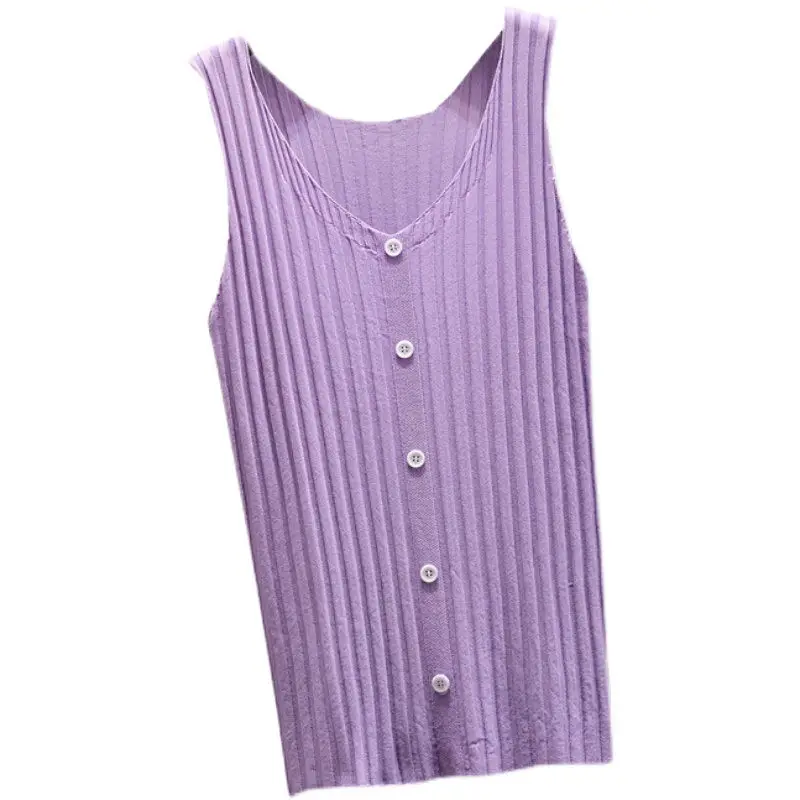 Dorywczo dzikie jednokolorowe damskie lato Camisole najniższy dzianiny lodowy jedwab Top bez rękawów V-Neck kamizelka dzianin H437