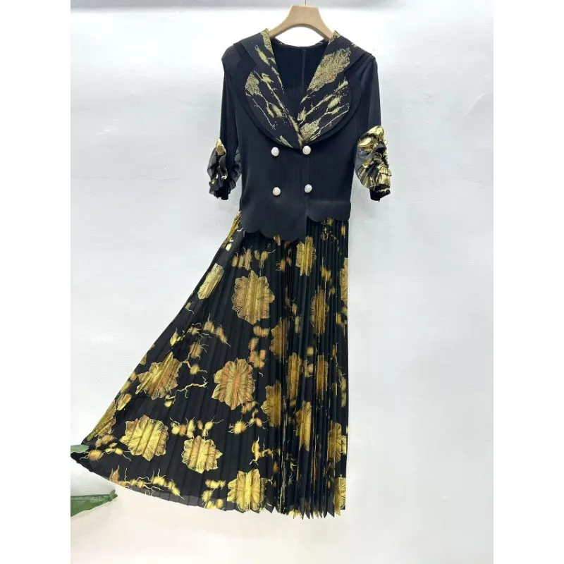 Miyake 2025 Nowe Sukienki Damskie Plus Size Modny Nadruk Codzienne Duże Elastyczne Bez Kłopotów z Prasowaniem Odporne na Zagniecenia Odzież Afrykańska Sukienka na Bal Plisowana