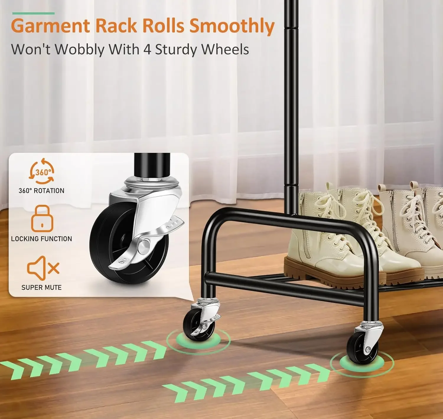 Heavy Duty Clothing Racks for Hanging Clothes Rack, 43" Wide Rolling Garment Rack Metal Clothing Hanger Rack with Wheels