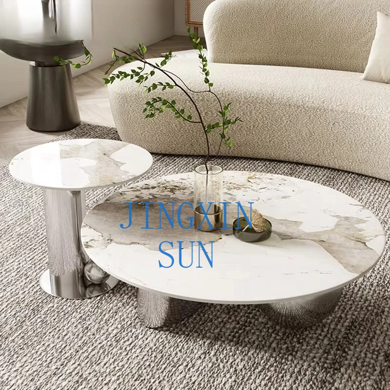 wholesale manufacturer price round gold stainless steel white marble side table