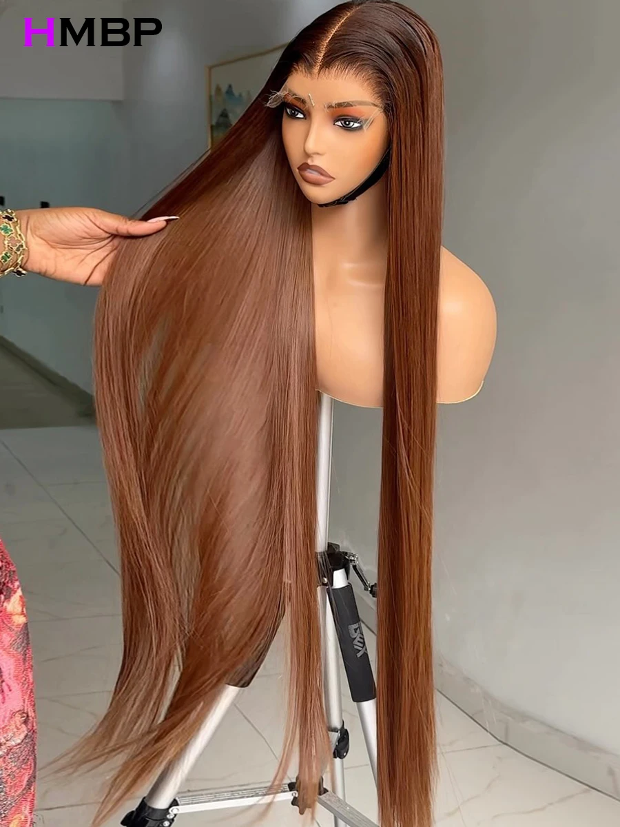 

Длинные прямые 13x6 HD прозрачные парики фронта шнурка человеческие волосы шоколадно-коричневые 360 бесклеевые кружевные фронтальные человеческие волосы парик Preplucke