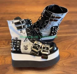 Lady punk style spiked toe platform boots buckle strap Christmas halloween boots studded boots skull design gothic style boots