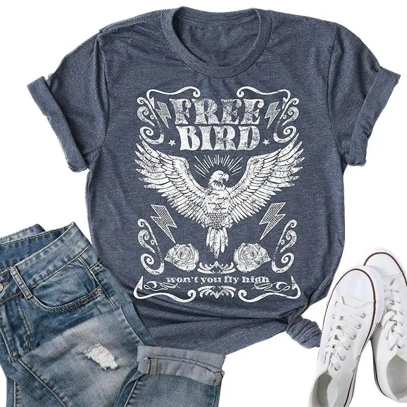

Women's Eagle Print ort Sve T-irt Casual Sle round Ne Top Polyester Fiber 2023 Winter Collection No Brand