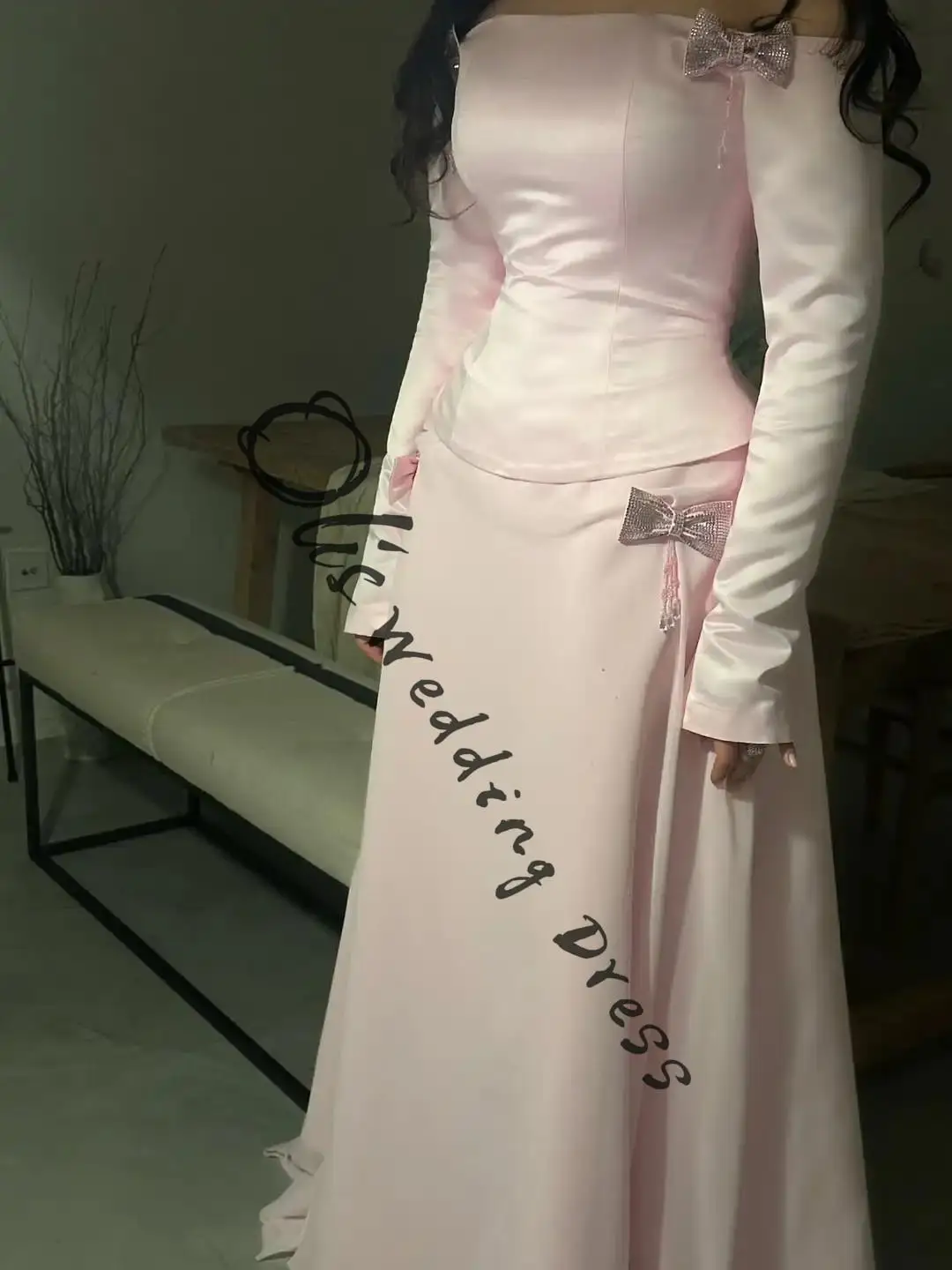 

customized Mermaid Long Sleeves Prom Dresses Pleated Off The Shoulder Bow Floor Length Party Dresses Evening Dresses