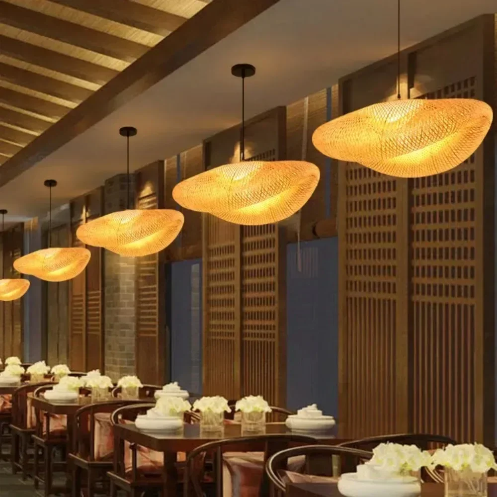 Shade Handmade Rural style Atmosphere sense Rustic Light Chandelier for Restaurant Living Room Bamboo Floor Lamp Wall