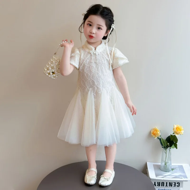 Girls Summer Dress 2026 New Fashionable New Chinese Style Children Cheongsam Dress Baby Summer Princess Dress