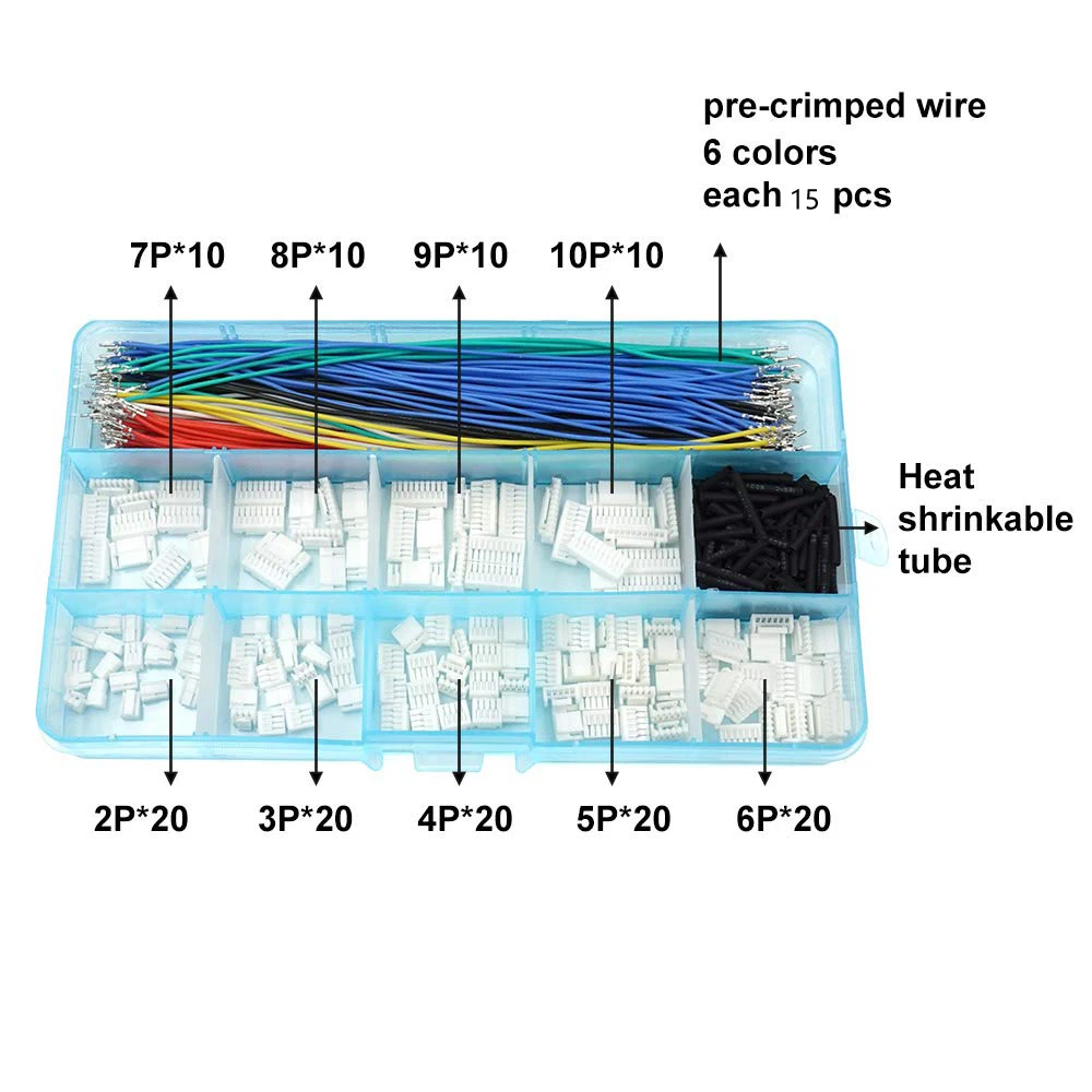 2.54mm XH Connector Socket Kit with pre-Crimped Cable Wire 2/3/4/5/6/7 Pin Housing JST Adapter Cable Male and Female Compatible